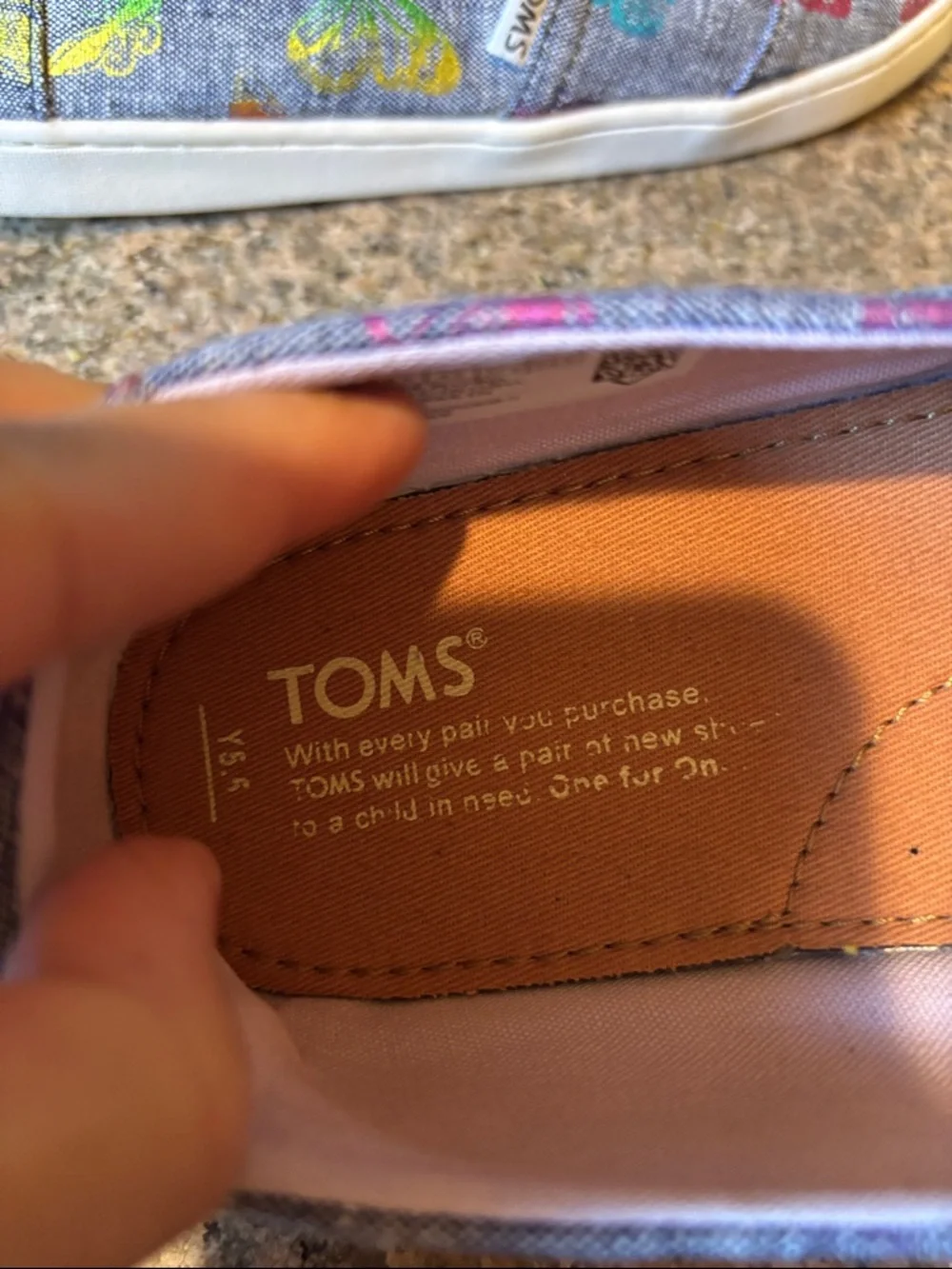 TOMS Gray Slip-On Shoes with Multicolor Butterfly Accents